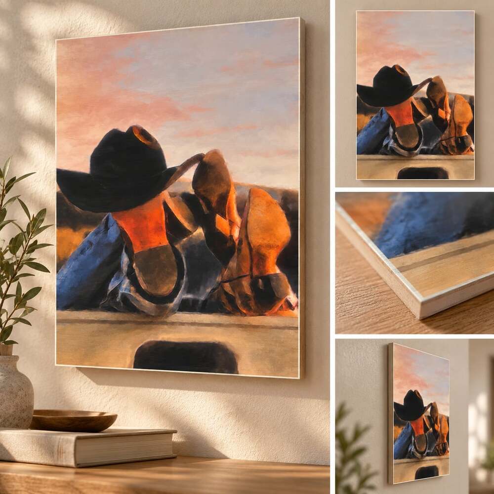 Stupell Industries Couple Resting Cowboy Boots Abstract Lithograph Plaque 10 x